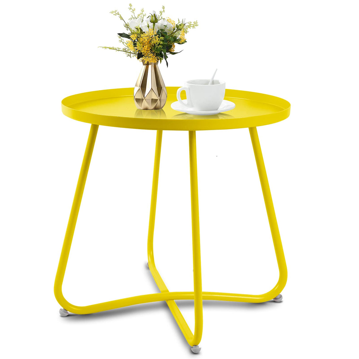 Yellow Outdoor Side Tables, Small Outdoor Table, Round Patio Side Table