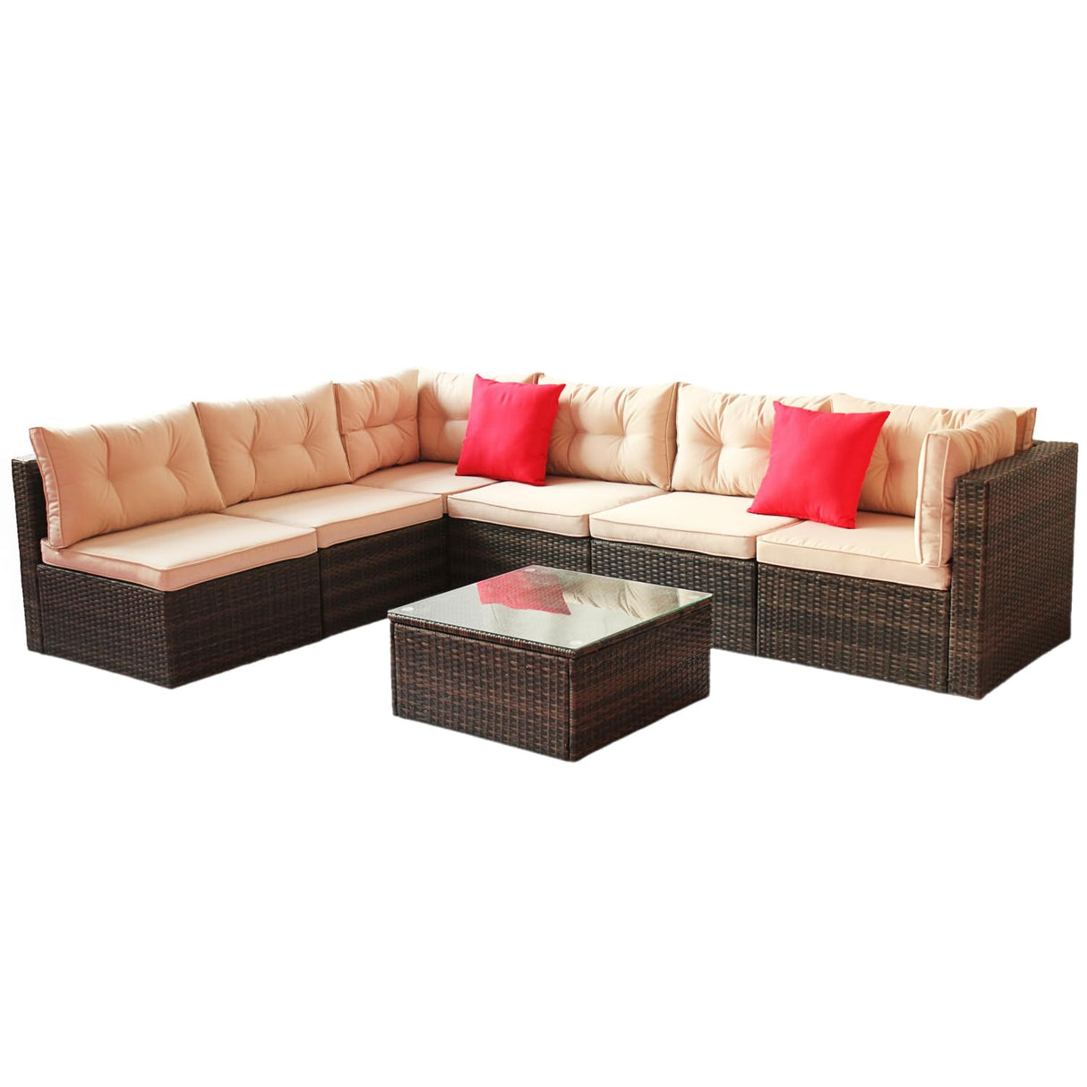 Patio Furniture Set Pe Rattan Sectional Garden Furniture Corner Sofa Set (7 Pieces