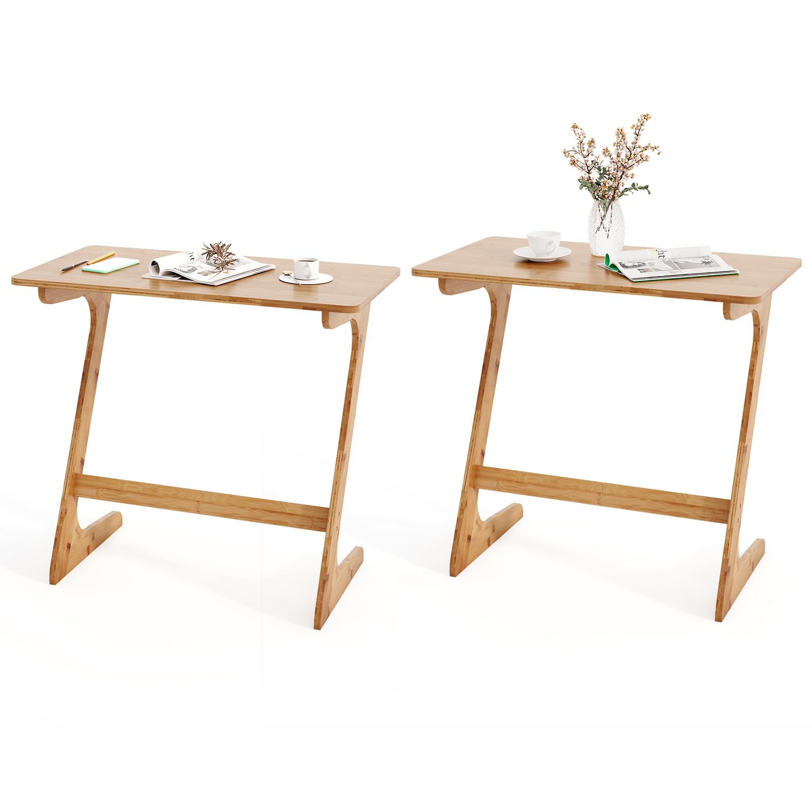 TV Tray Table Set of 2, Z Shaped Sofa Couch Side Table for Eating Snacks Coffee Laptop