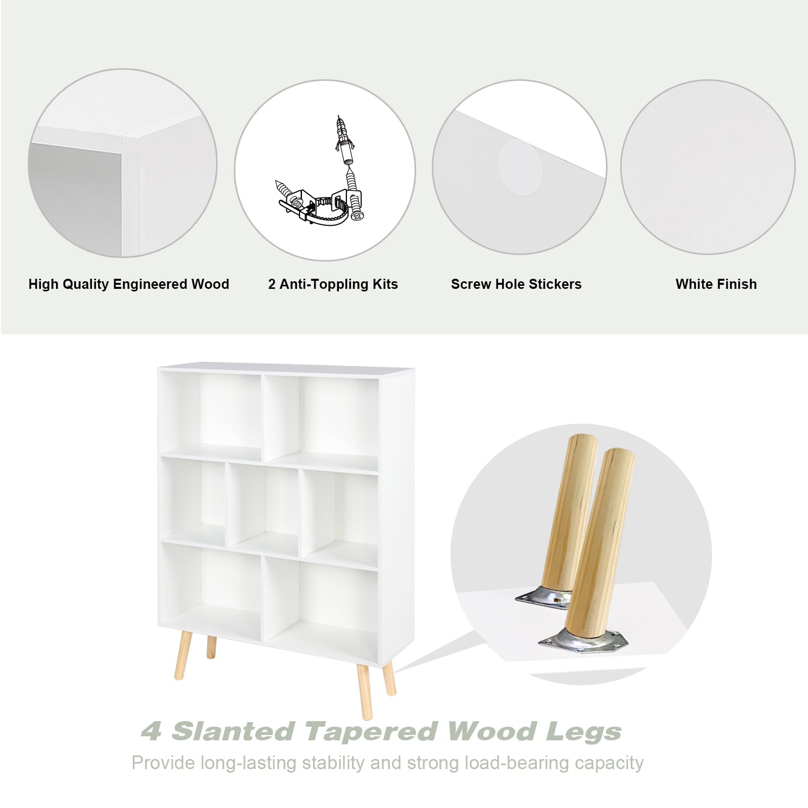 White Cube Bookshelf 7 Cube, 3 Tier Wooden Open Bookcase