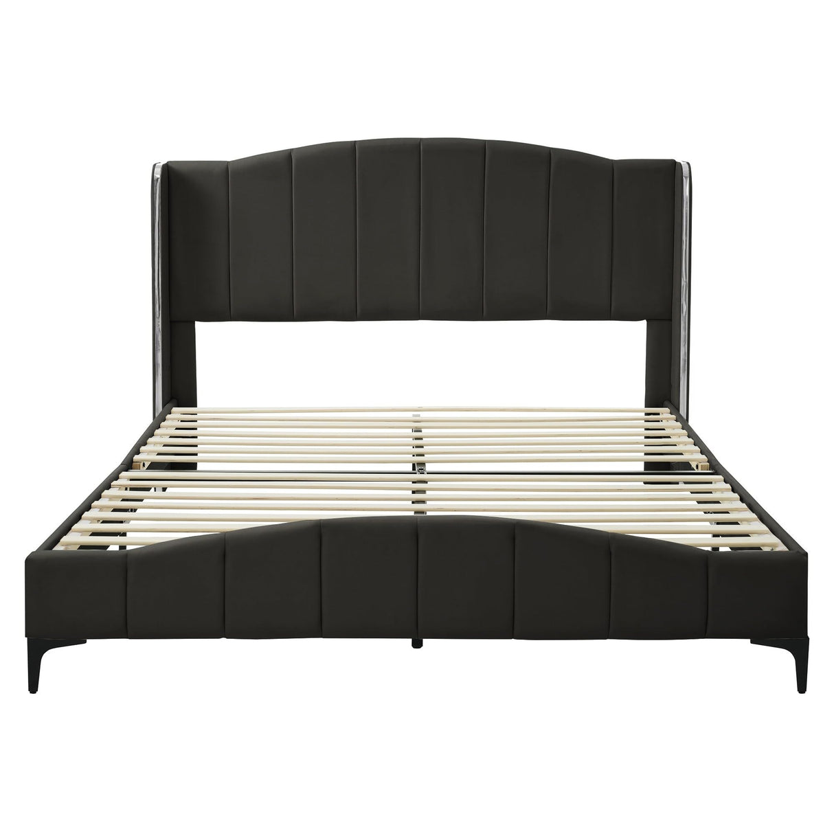 Queen Size Platform Bed with Vertical Stripe, Noise Free, Black