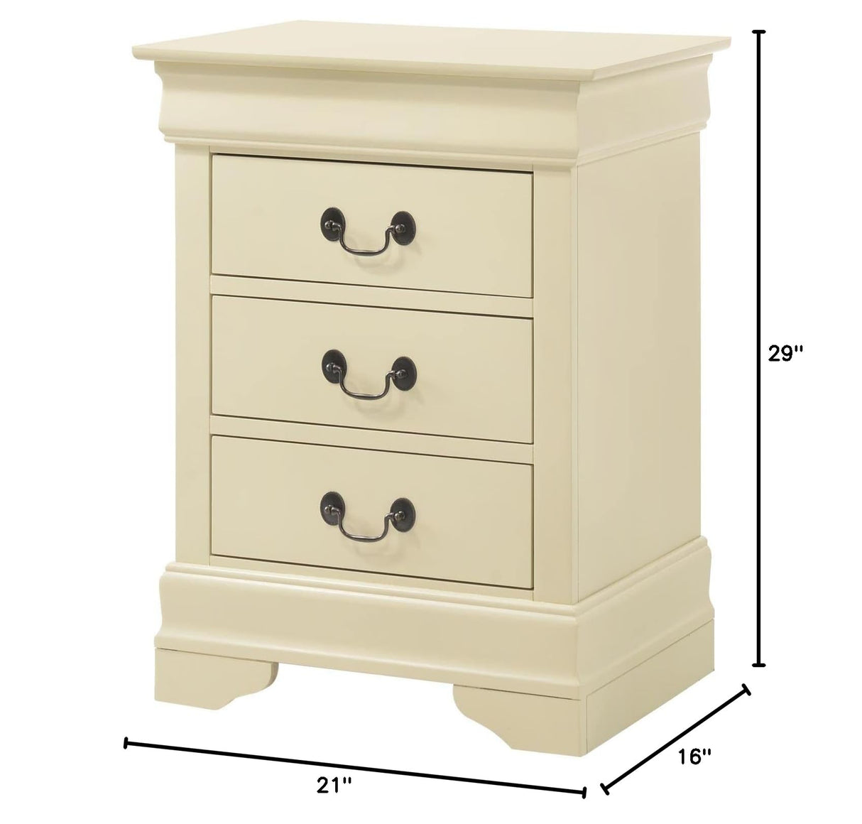 Louis Phillipe 3 Drawer Nightstand in Beige