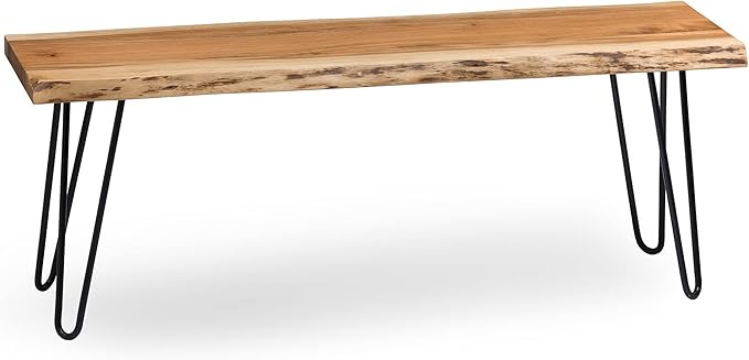 Live Edge Bench, w/Natural Wood and Metal Hairpin Legs