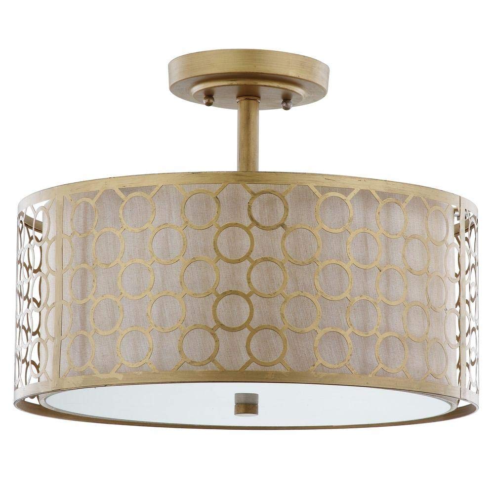 Lighting Collection Giotta Farmhouse Antique Gold 16-inch Diameter Semi Flush Mount Ceiling Light Fixture