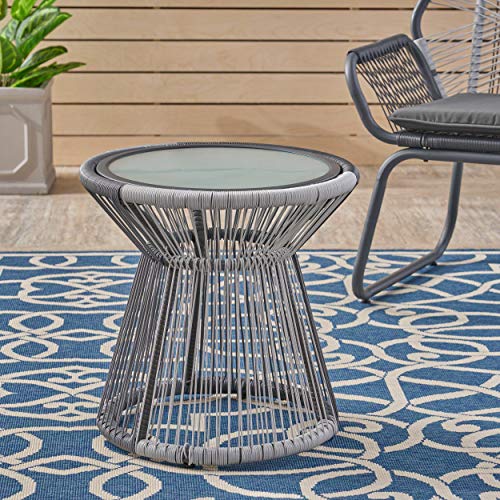 Aiden Outdoor Wicker Side Table with Glass Top