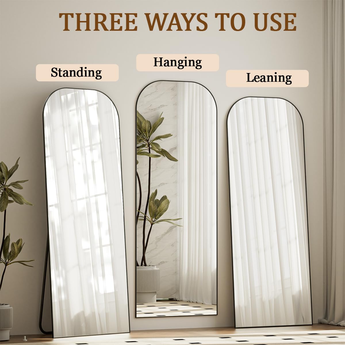 Full Length Mirror, 56"x21" Mirror Full Length with Stand, Black Wall Full Body Mirror,