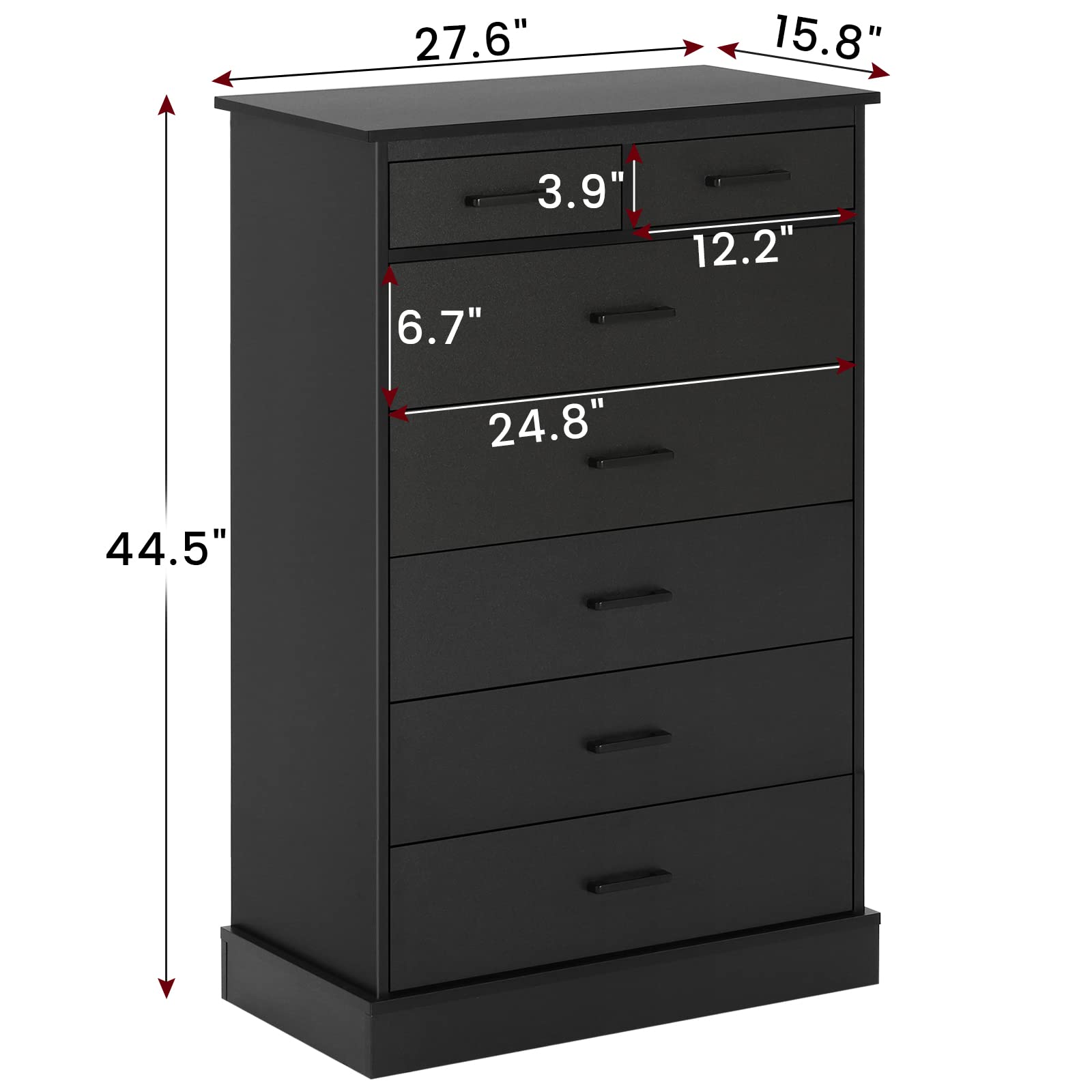 Black Dresser for Bedroom, Tall 7 Drawer Dresser with Sturdy Base