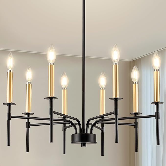 Modern Farmhouse Black and Gold Chandelier for Dining Room Light