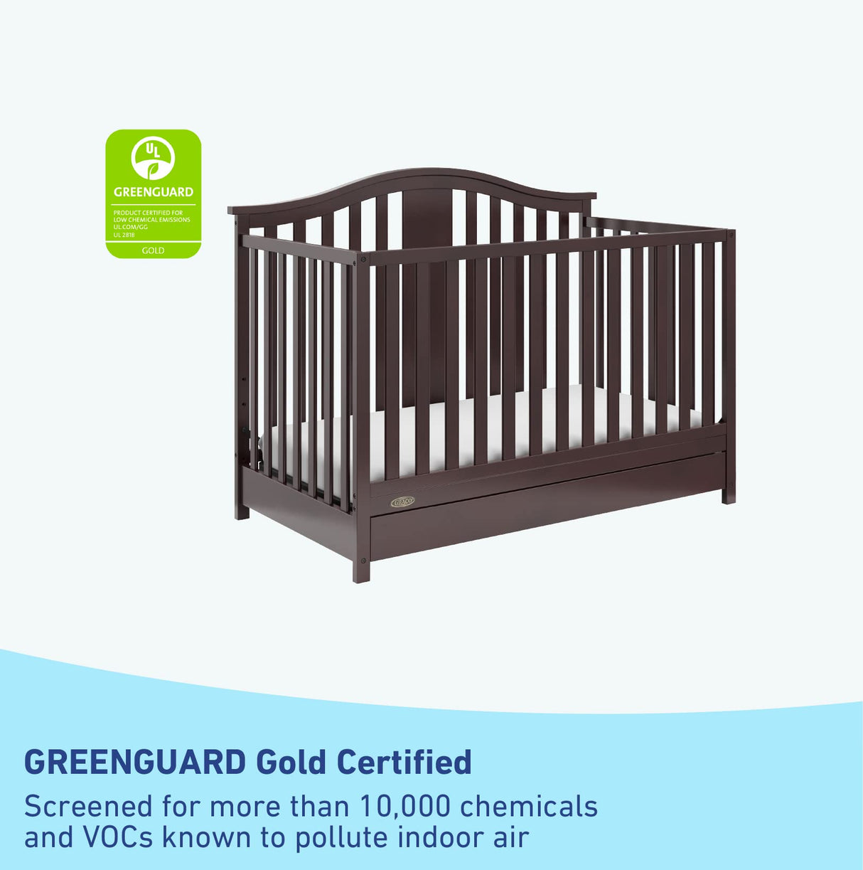 4-in-1 Convertible Crib with Drawer (Espresso) – GREENGUARD Gold Certified, Crib with Drawer Combo, Includes Full-Size Nursery Storage Drawer, Converts to Toddler Bed and Full-Size Bed