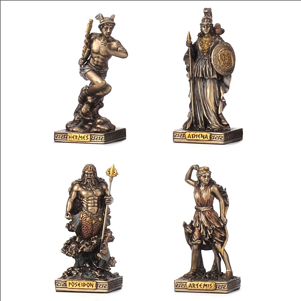 3 1/4" Tall Greek Pantheon Gods Polyresin Figurines Hand Painted Bronzed Miniature
