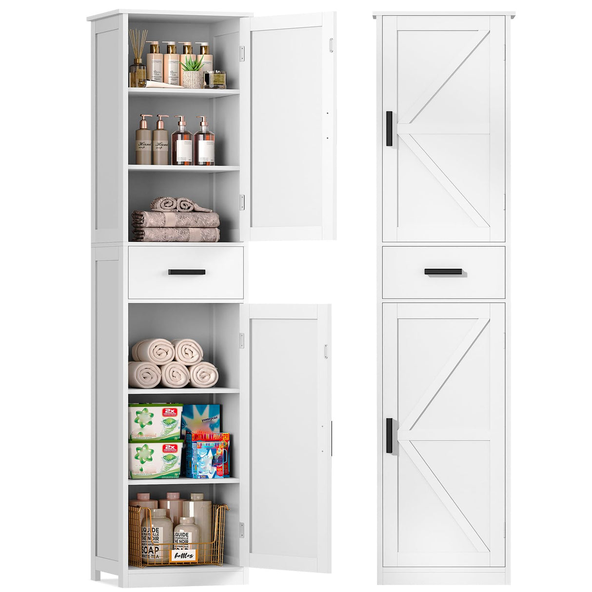 67.1" Tall Bathroom Cabinet, Storage Cabinet with 6 Shelves & Drawer