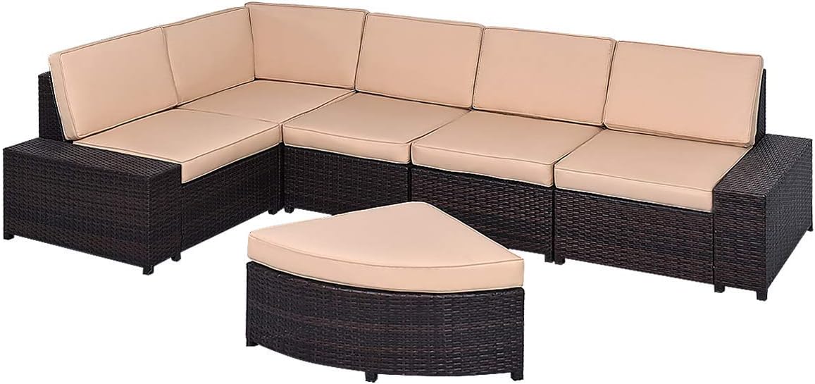 6 PCS Patio Wicker Furniture Set, Modern Outdoor Patio Garden Lawn PE Wicker