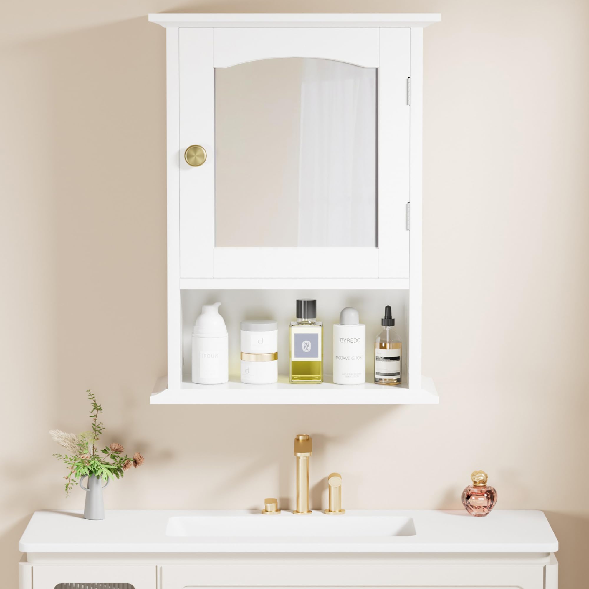 Bathroom Wall Cabinet with Mirror, Wood Medicine Cabinets with Door