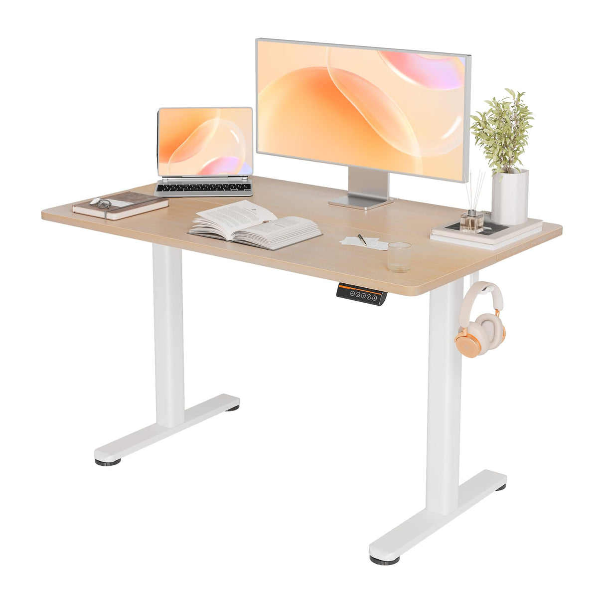 Electric Standing Desk, Adjustable Height Stand up Desk, 48x24 Inches Sit Stand Home Office Desk with Splice Board,Natural Top