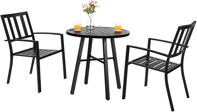 Metal Outdoor Patio Bistro Set 3 Piece Dining Furniture - Black