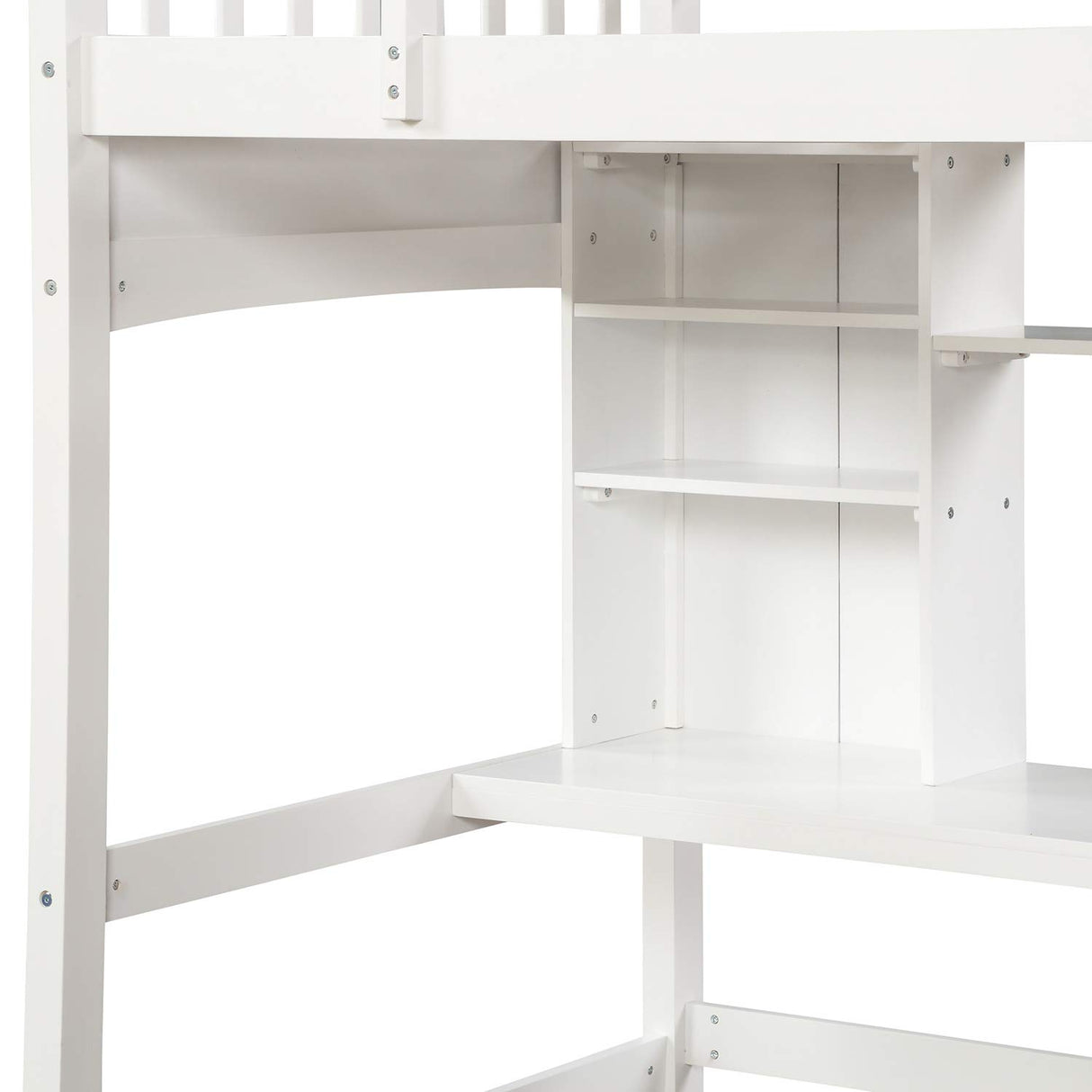Storage Shelves, Wood Twin Loft Bed Frame with Guardrails and Angled Ladder for Kids