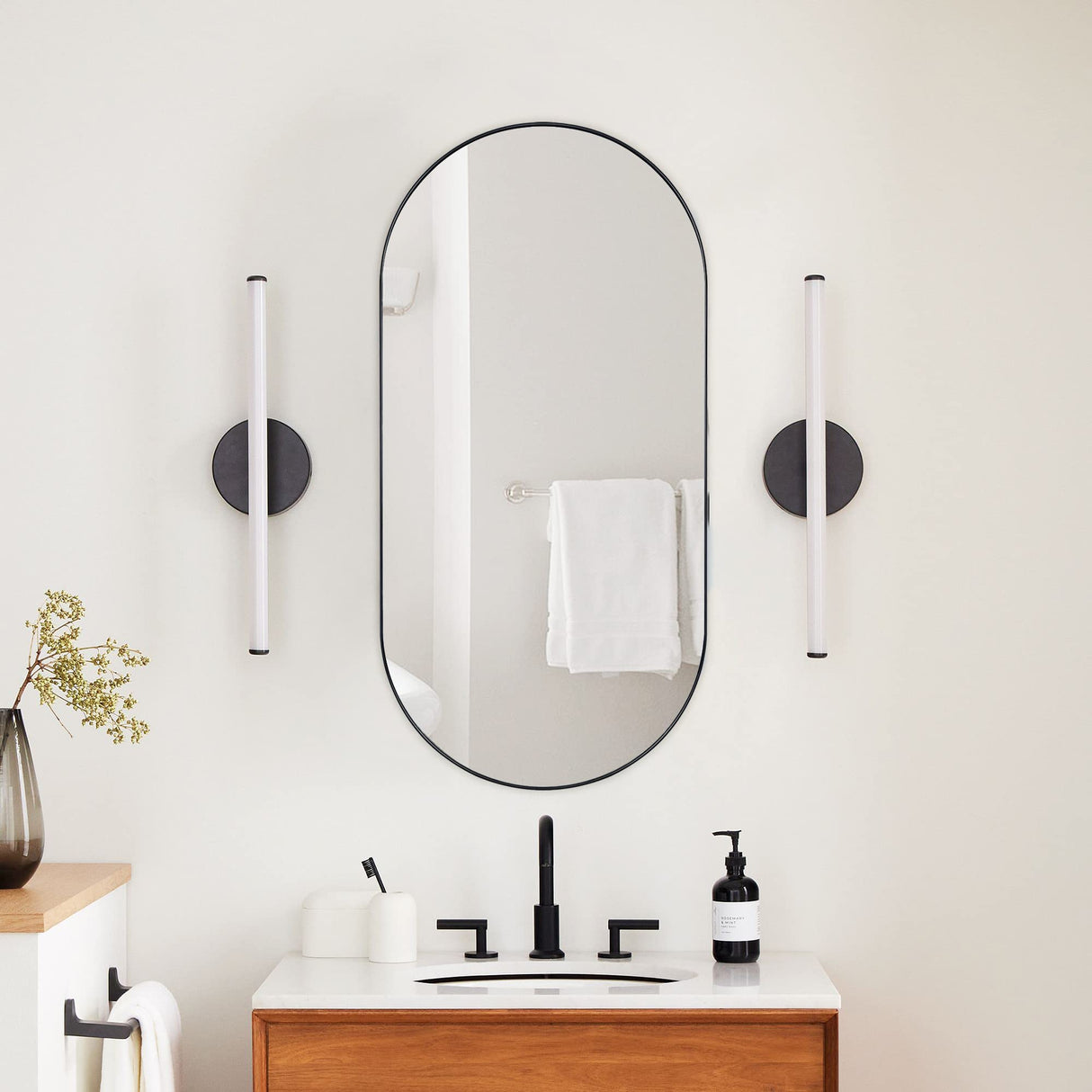 Matte Black Oval Recessed Bathroom Medicine Cabinet