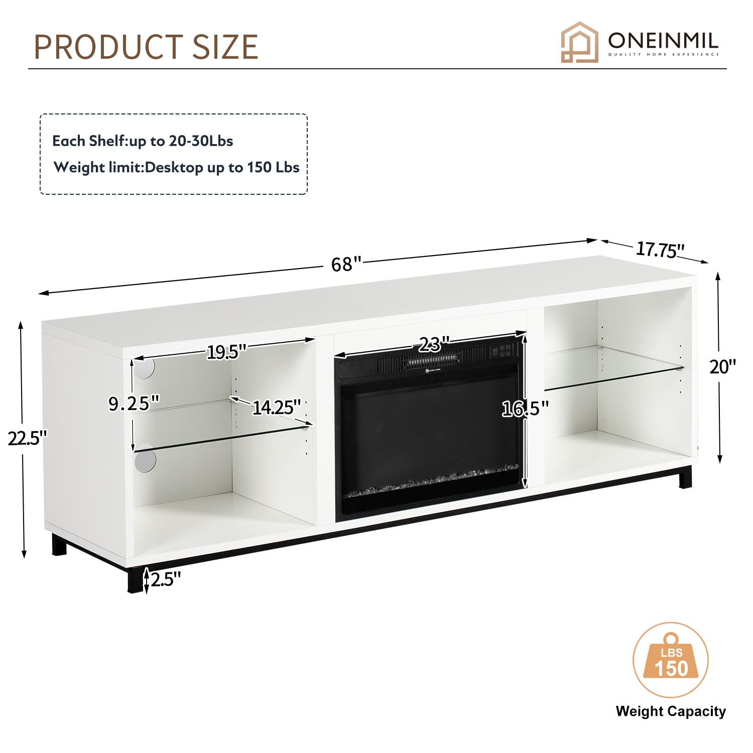 Modern Fireplace TV Stand for TV up to 78 Inch for Living Room, TV Cabinet
