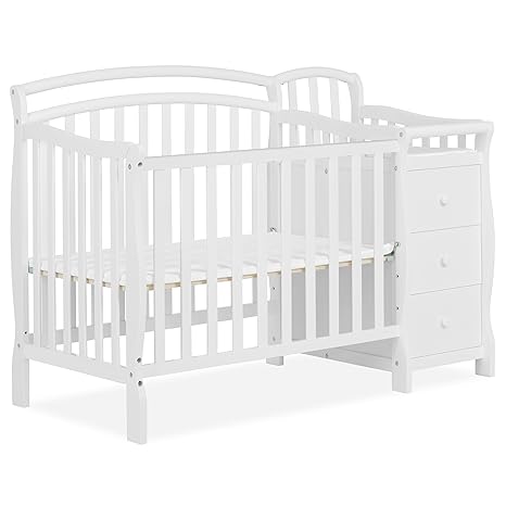 Casco 3-in-1 Mini Crib and Changing Table in Pebble Grey, Convertible Crib, Made of Pinewood, Three Position Adjustable Mattress Height Settings