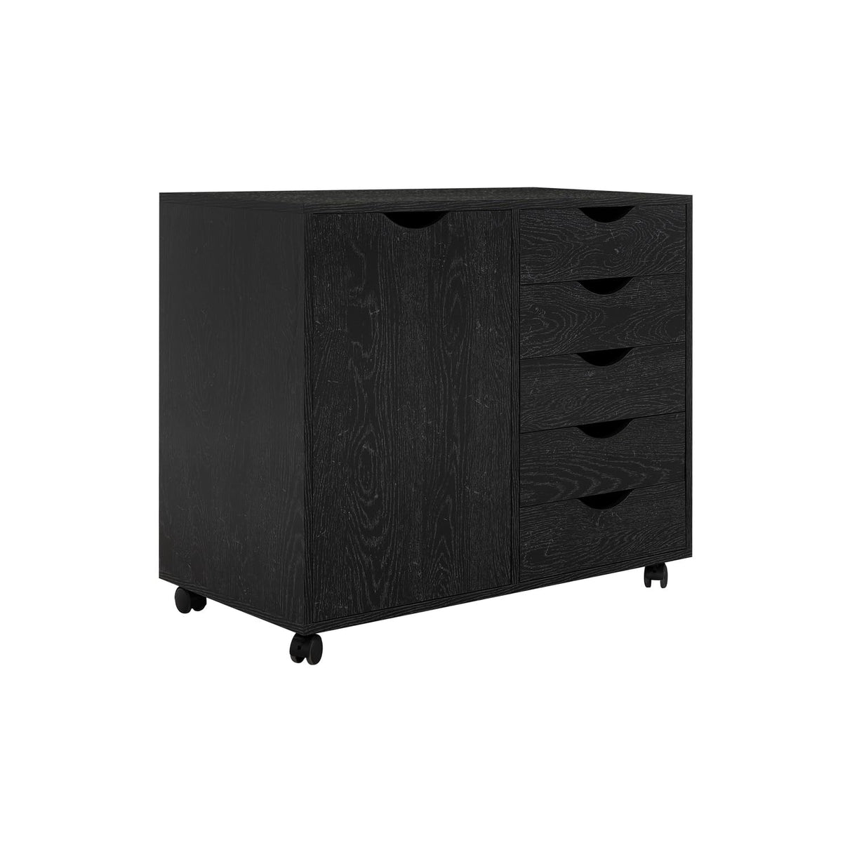 Amy 5 Drawer Chest, Wood Storage Dresser Cabinet with Wheels
