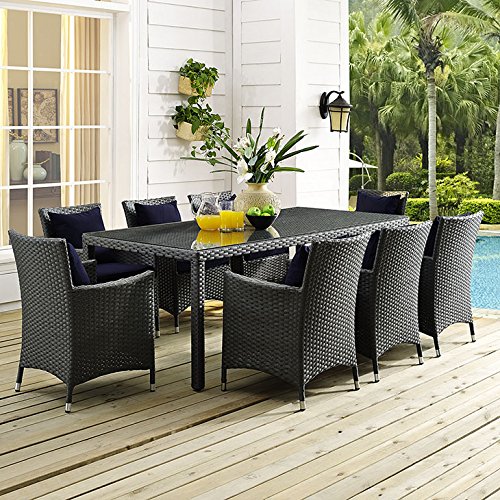 Sojourn Wicker Rattan Outdoor Patio 82" Rectangle Dining Table in Chocolate