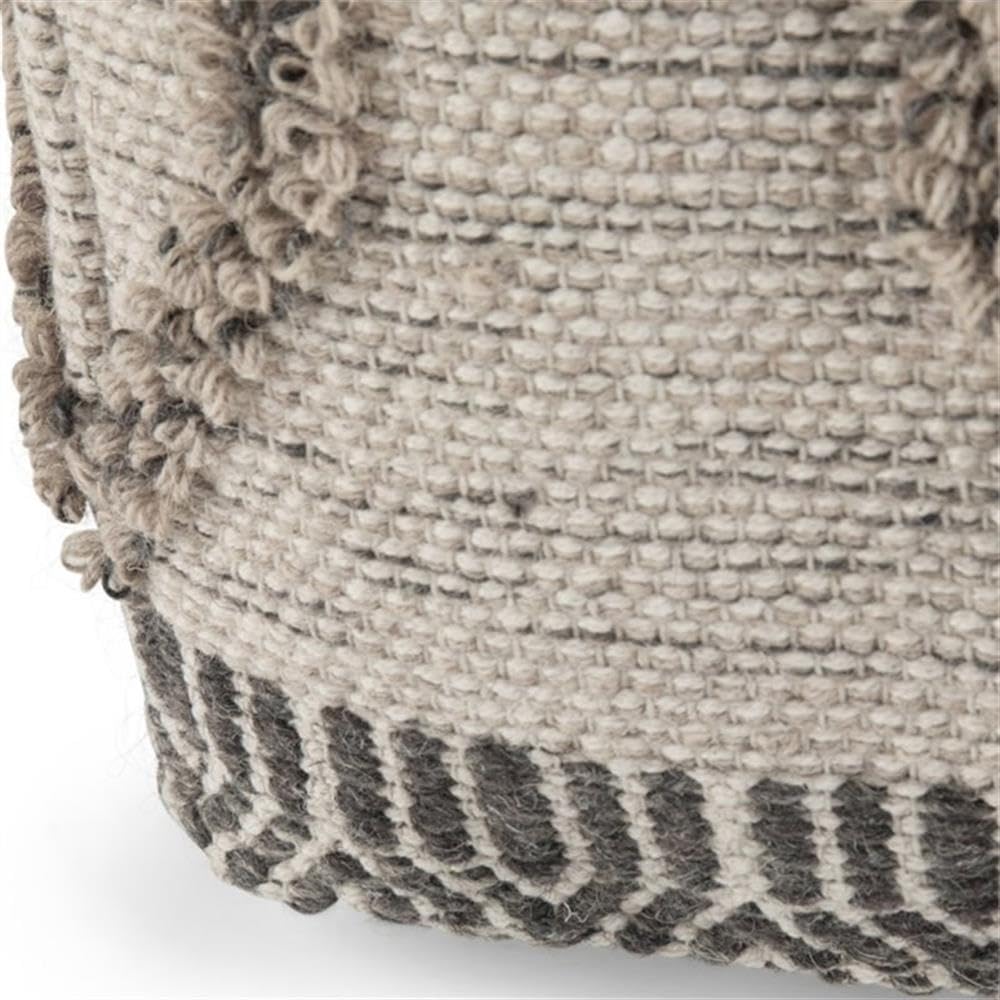 Sweeney Boho Square Pouf in Grey, Natural Handloom Woven Pattern for the Living Room