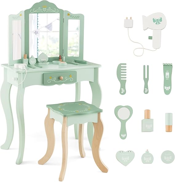 Kids Full Length Mirror, Princess Floor Free Standing Mirror w/Storage Shelf