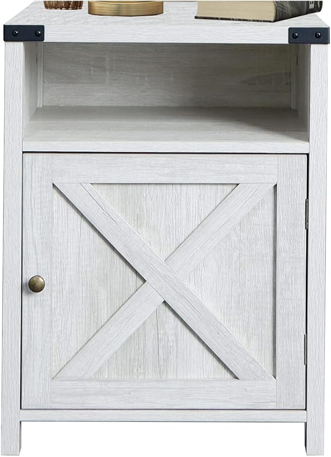 Nightstand, Farmhouse Bedside Table with Cabinet