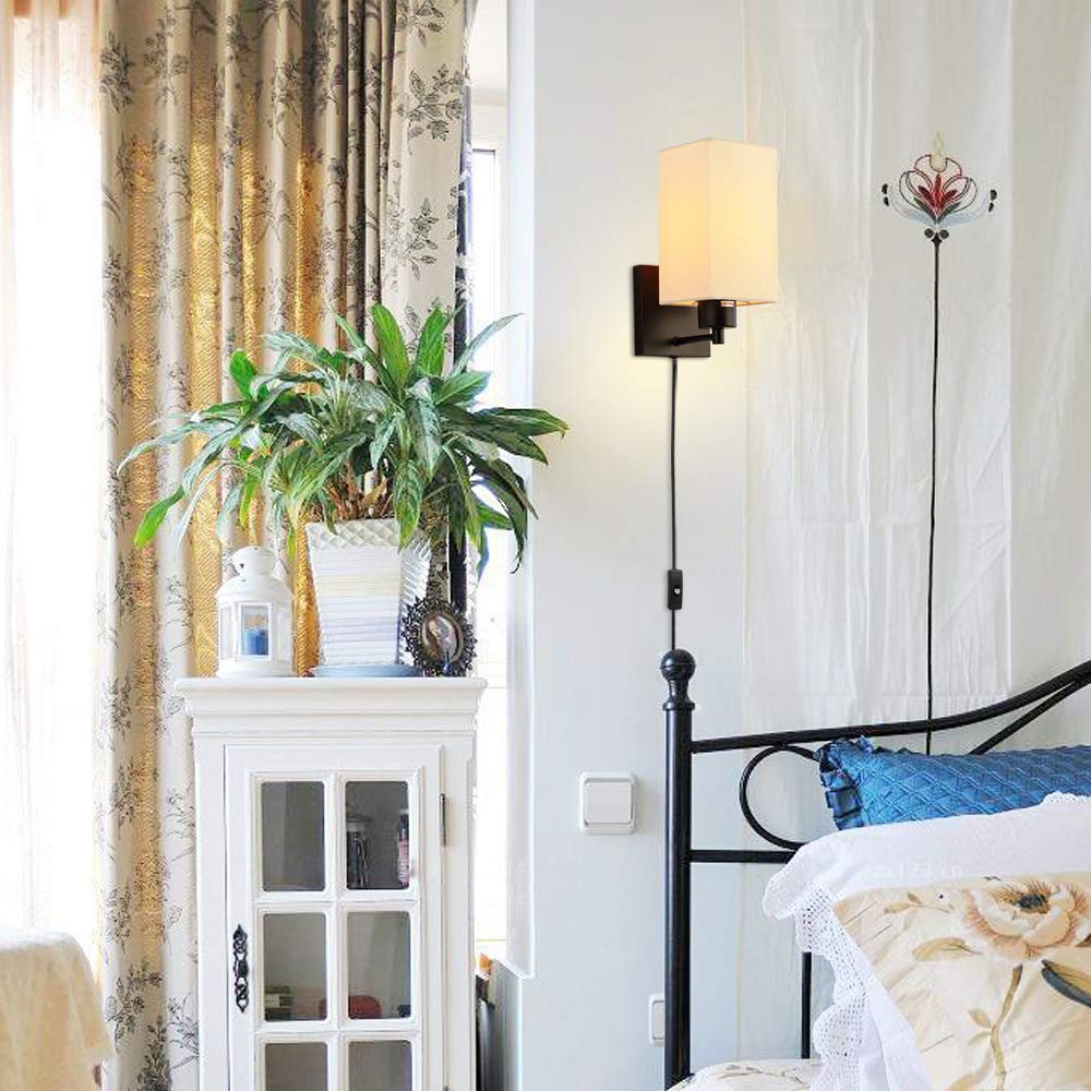 Plug in Wall Sconce Set of 2, Rustic Wall Lamp with Plug-in Cord and On/Off Toggle Switch