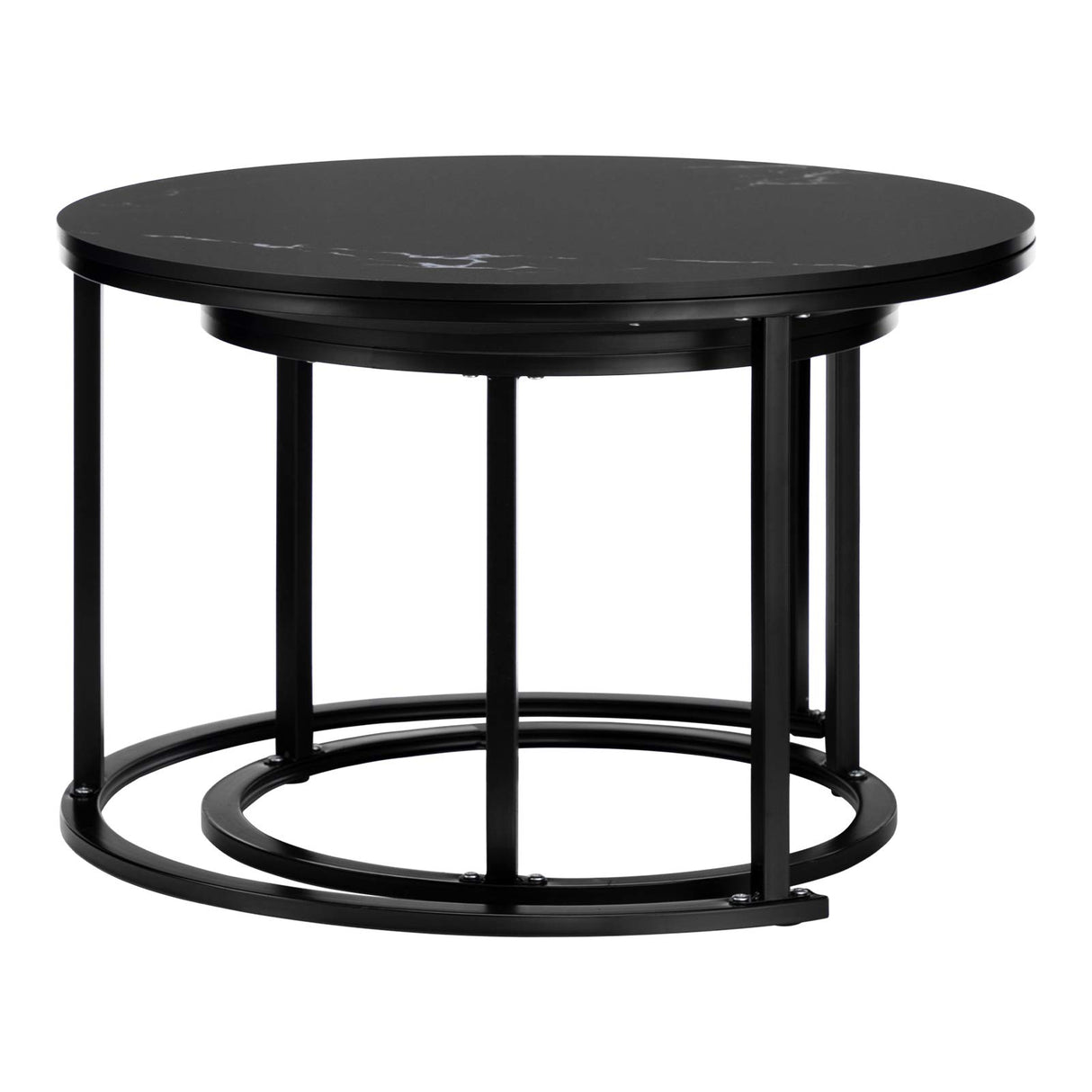 Modern Round Nesting Side Table Set of 2, Wood Coffee and Snack End Table