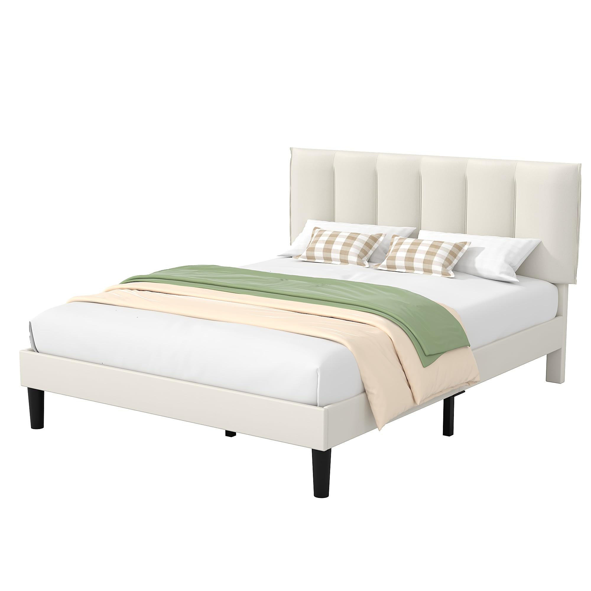 Queen Bed Frame with Upholstered Headboard