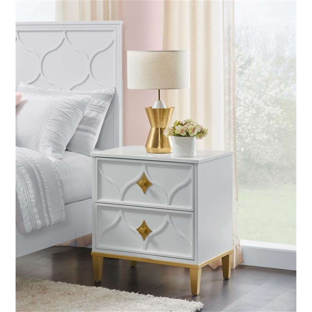 Emma 2 Drawer White and Gold Nightstand
