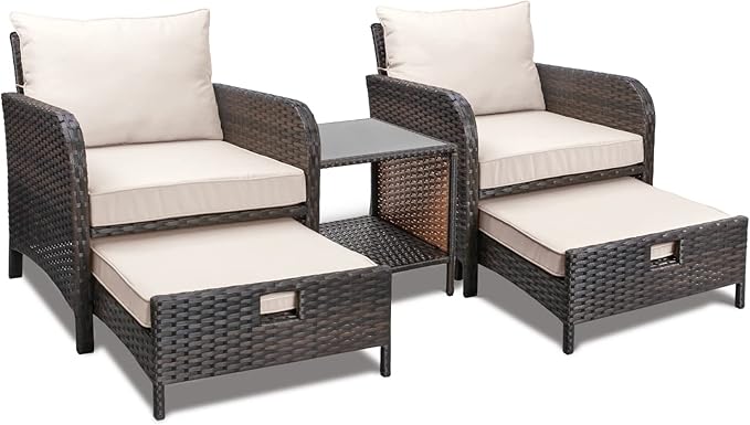 Balcony Furniture 5 Piece Patio Conversation Set, PE Wicker Rattan Outdoor Lounge Chairs