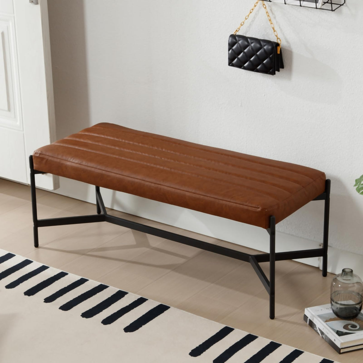 Modern Faux Leather End of Bed Bench, Upholstered Entryway Bench