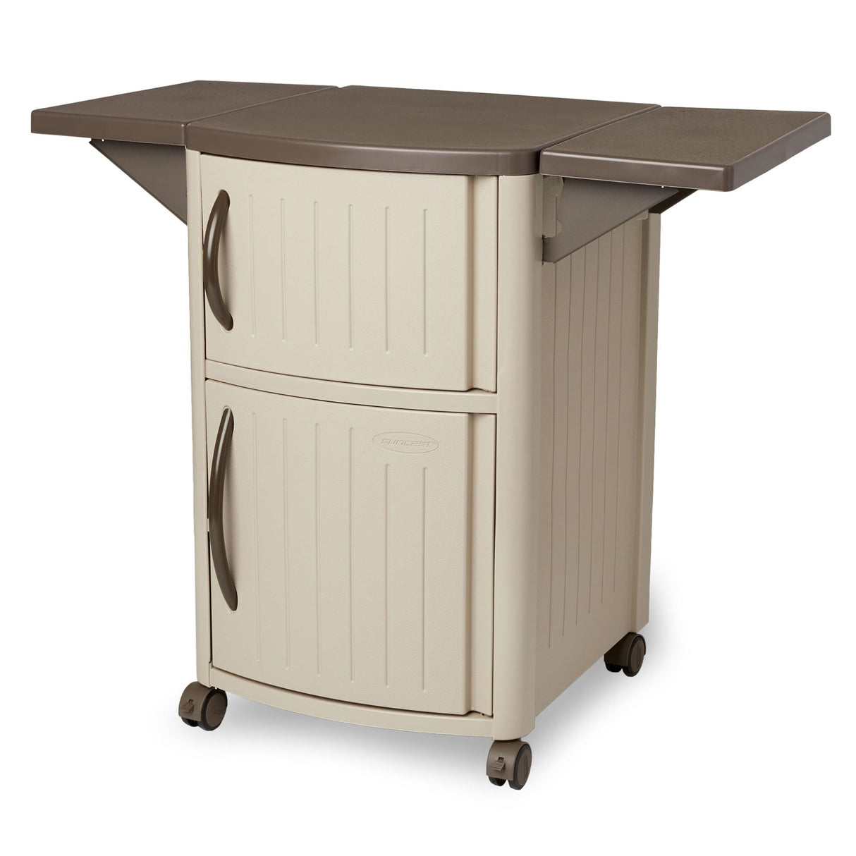 Outdoor Patio Grill Prep Station Cart with 2 Storage Cabinets, Light Taupe/Mocha