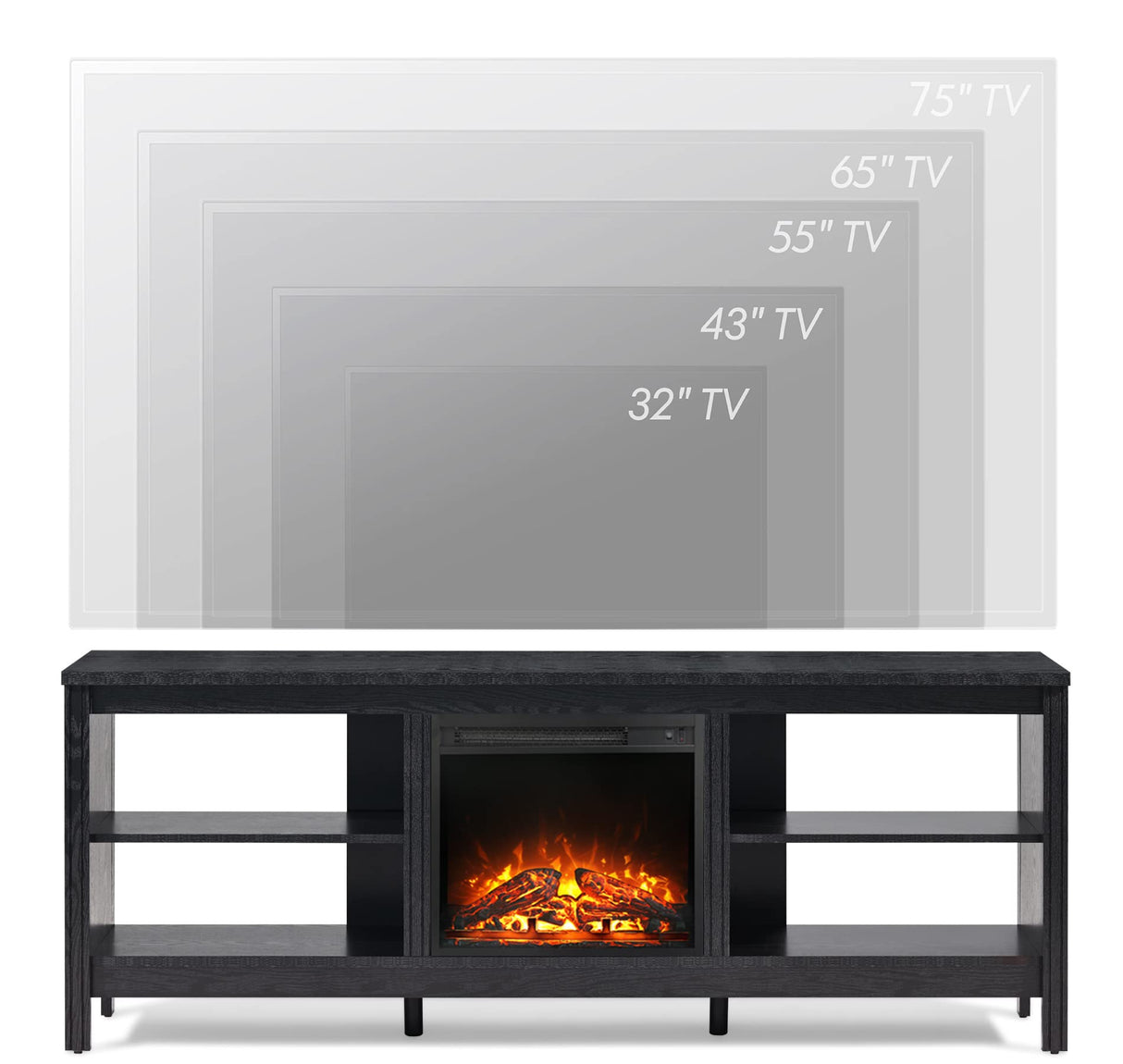 Fireplace TV Stand for 75+ Inch TV with Blue LED Light, Wood Entertainment Center