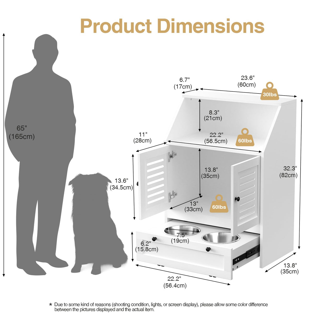 Dog Feeding Station with Storage Cabinet & 2 Raised Bowls