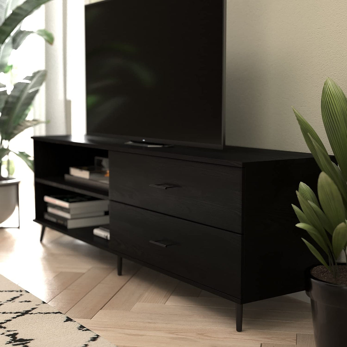 Nelson Mid Century Modern TV Stand for up to 60" TV's - Black Finish - 65" Wide