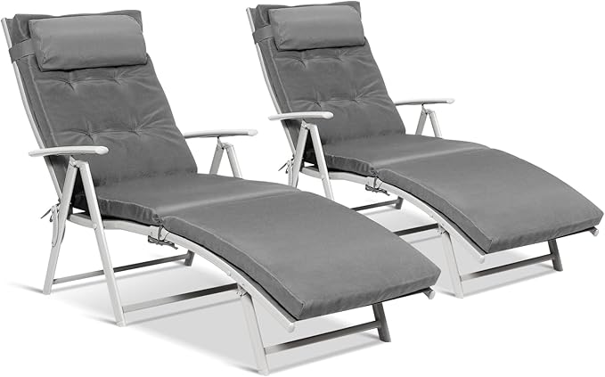 Chaise Lounge Chair for Outside, Pool Folding Reclining Beach Chair W/Removable