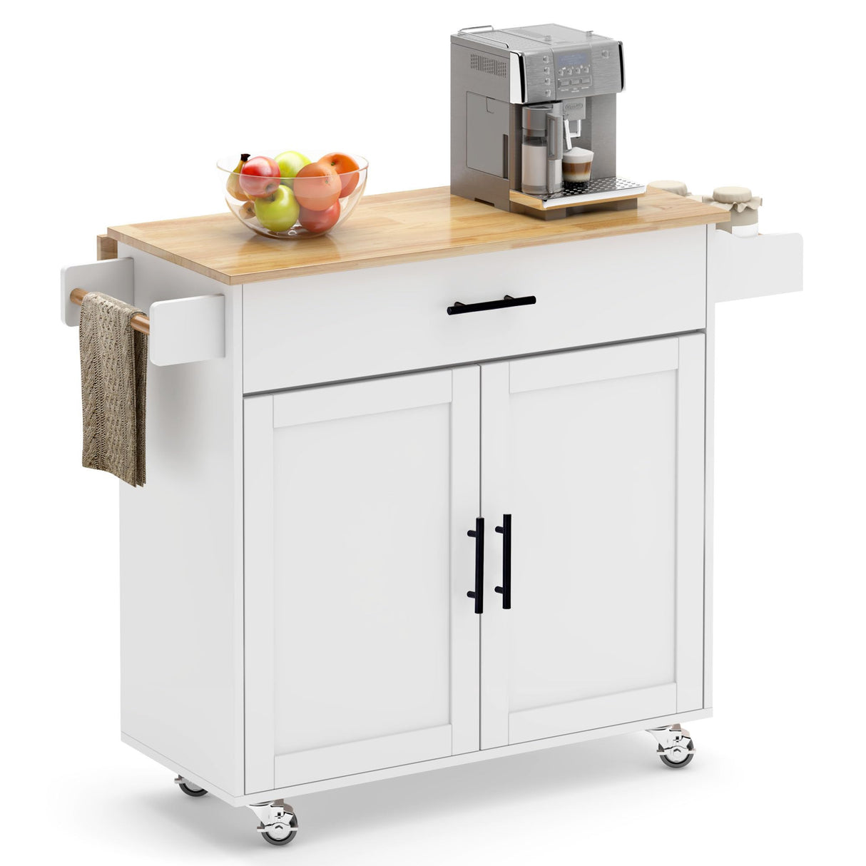 Rolling Kitchen Island on Wheels with Drop Leaf, Kitchen Cart with A Drawer and Cabinet