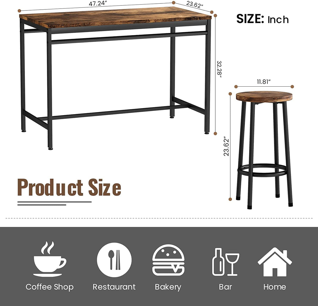 47" Dining Table Set with 4 Stools, 5-Piece Rectangular Kitchen Bar Table