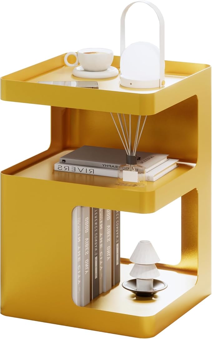 Side Table,Modern end Table,Metal Black nightstand,Bedside Table,3-Tier Accent Table