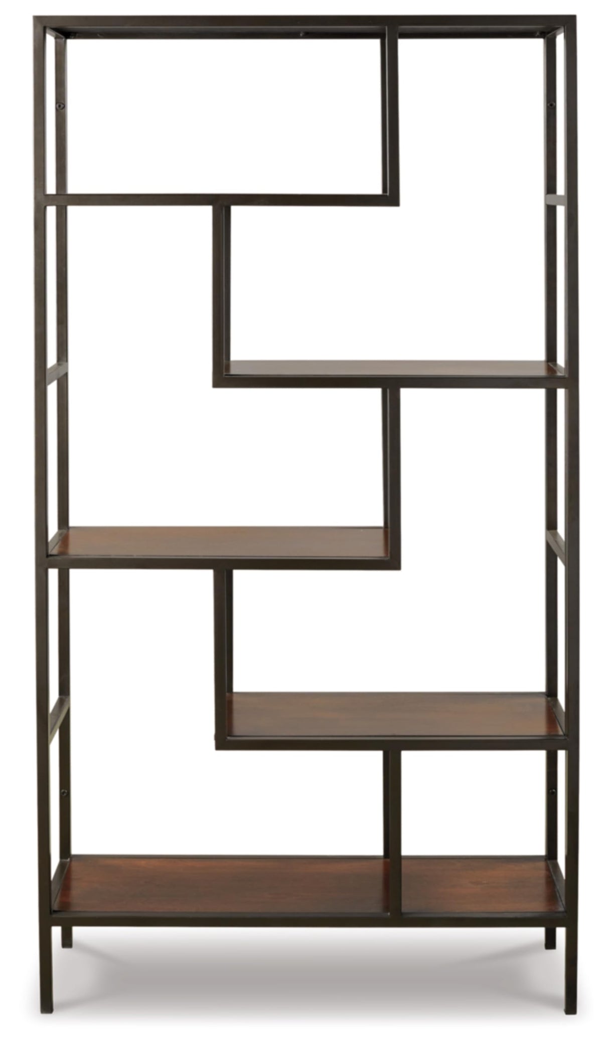 Frankwell Industrial Geometric 5 Shelf Bookcase, Brown and Black