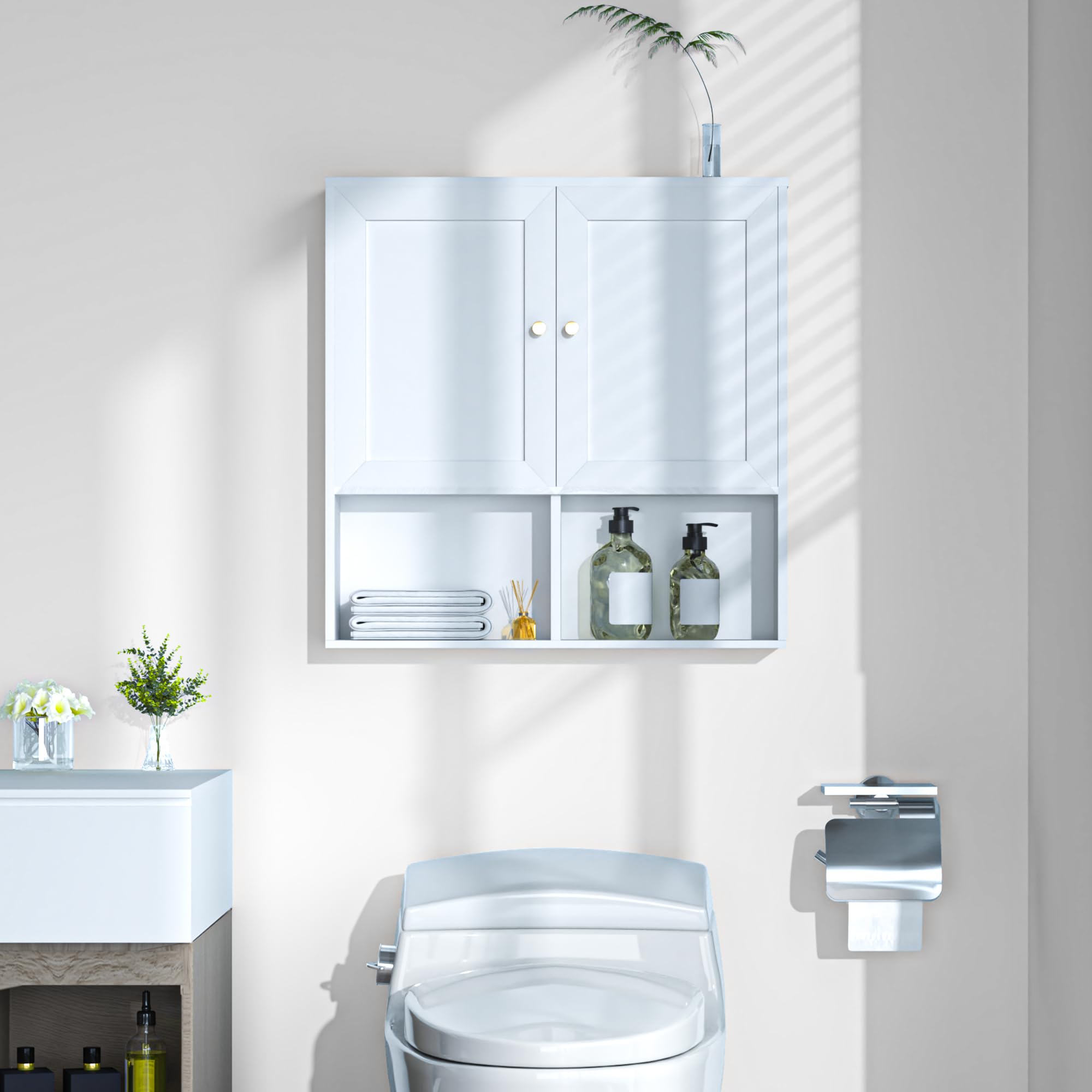 Bathroom Wall Cabinet, Medicine Cabinet with 2 Door and Adjustable Shelves