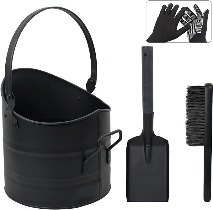 Bucket with Lid and Shovel, 1.3 Gallon Fireplace Bucket for Ashe