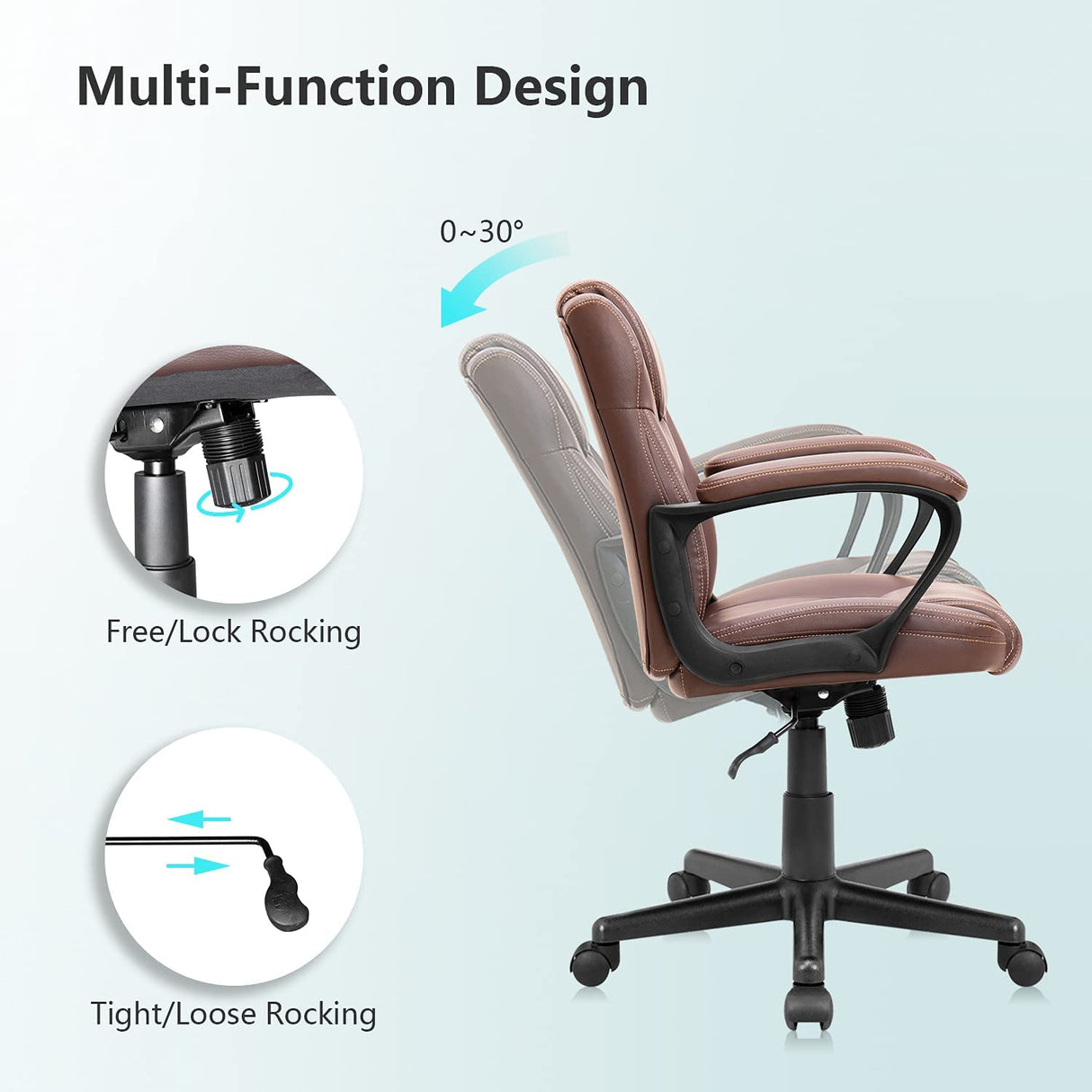 Executive Office Chair Swivel Task Seat with Ergonomic Mid-Back, Waist Support