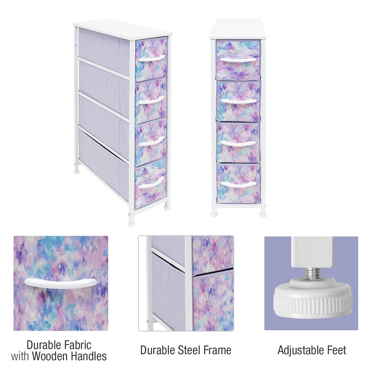 Sorbus Kids Narrow Dresser with 4 Drawers - Vertical Slim Storage Chest of Drawers with Steel Frame, Wood Top & Easy Pull Fabric Bins for Small Spaces, Closets, Bedroom, Bathroom & Laundry