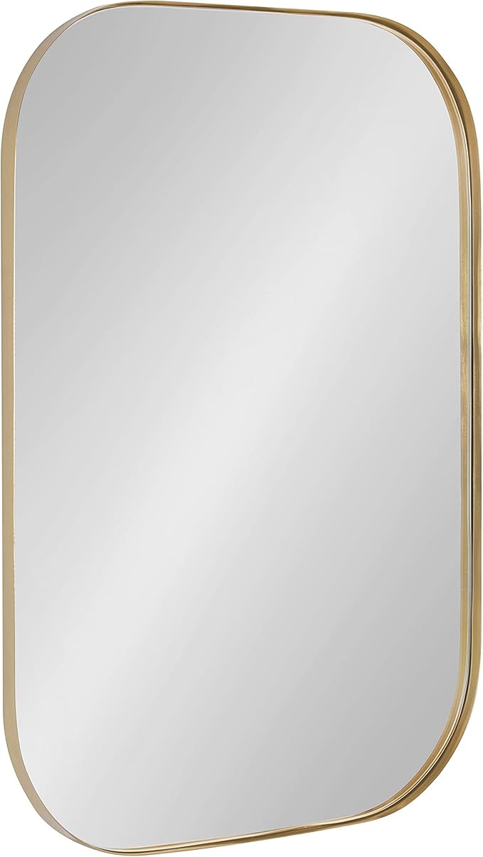 Rollo Midcentury Rounded Rectangle Mirror, Gold, Modern Metal Framed Mirror