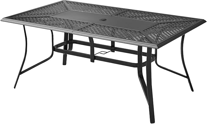 67x33 Inch Outdoor Dining Table for 6 with Umbrella Hole - Weather Resistant Metal Patio Table