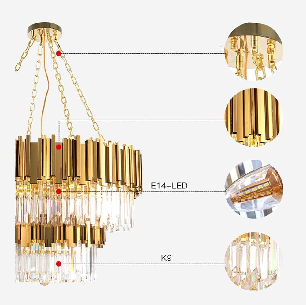 Gold Double Round Crystal Chandelier, Adjustable Golden Ceiling Light 13 Lights Modern